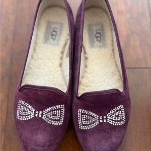 Brand New UGG Alloway Swarovski Crystal Bow Gray Suede Flats Size 7.5, $170